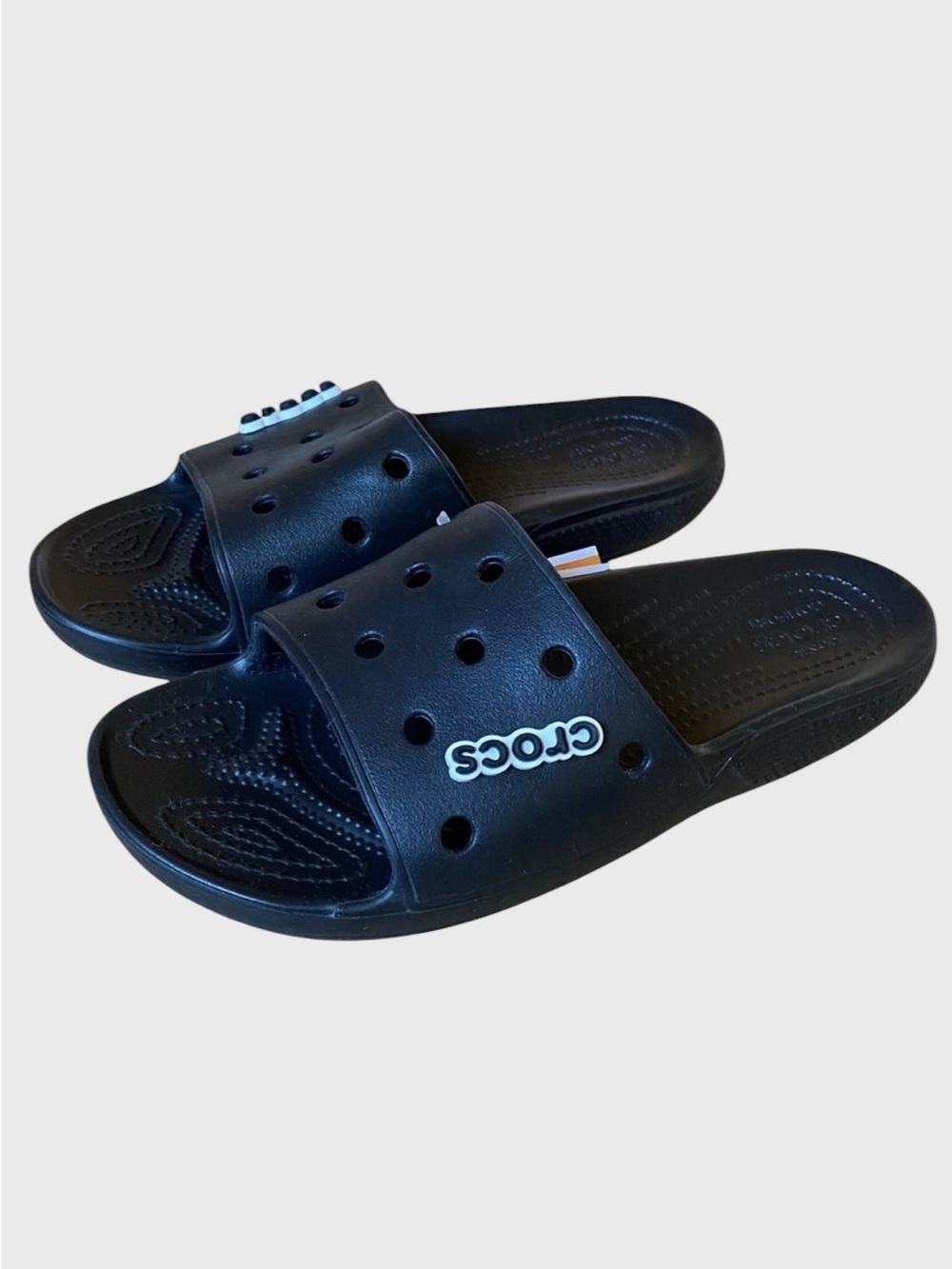 NWT Crocs Classic Slide Sandals in Black Size Men 8 Women 10 with Crocs Charms